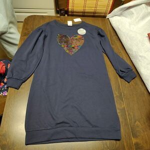 New Gap Navy Blue Sweatshirt Flip Heart Sequin Dress Size Girl's XL 12